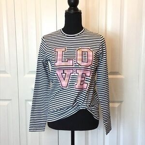Cherokee Girls Long Sleeve Striped LOVE Twisted Hem Tee Shirt Top